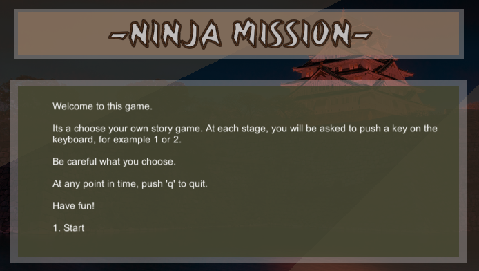 Ninja Mission text adventure game